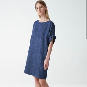 COS blue mini dress Linen blend short sleeve womens size 4